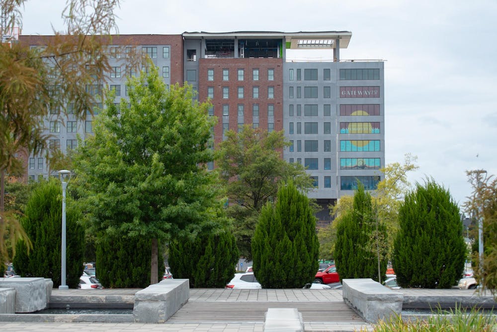 <p>The new Gateway 737 building, still under construction, stands across from 650 Lincoln in Columbia, S.C. on Sept 16, 2024. The new student housing complex is slated to open in Fall 2025.</p>