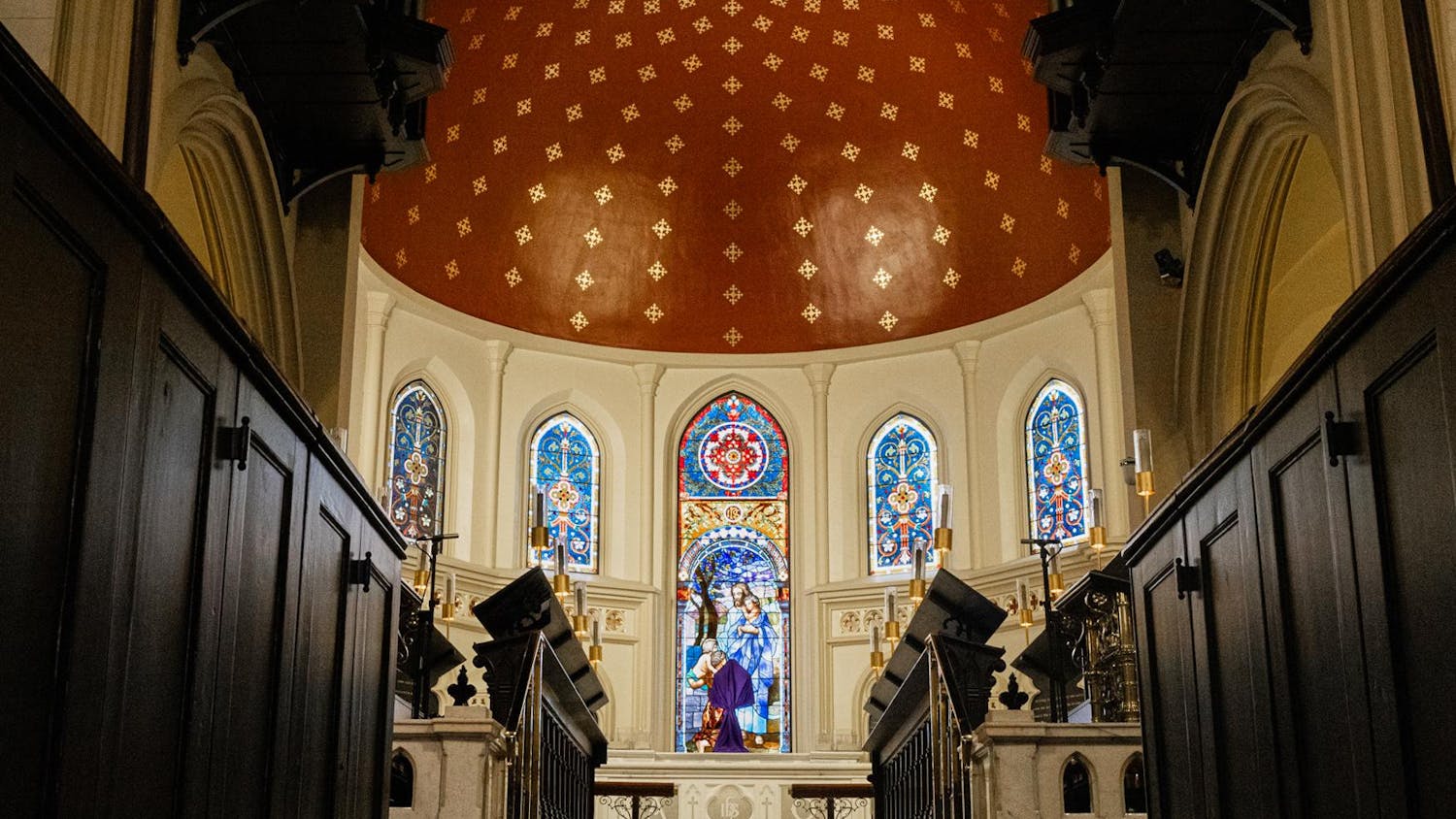The inside of Trinity Episcopal Cathedral's main sanctuary stands on Feb. 22, 2024. The main sanctuary of the church boasts intricate stained glass windows and architectural grandeur, offering parishioners a space for spiritual reflection.