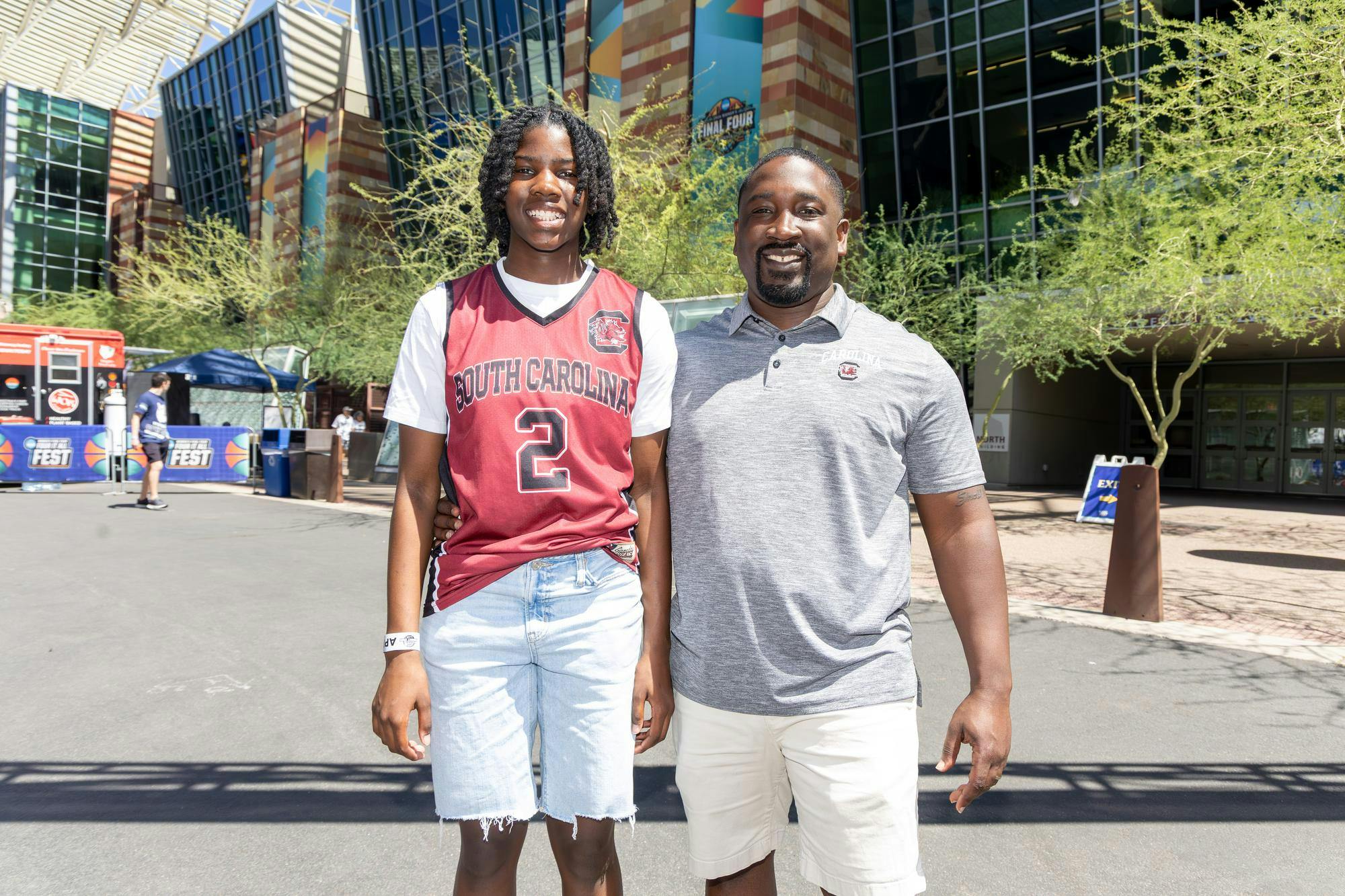Columbia residents Caitlyn and Cameron Flemming pose together at Tourney Town during the Final Four in Phoenix, Arizona, on April 3, 2026. The Flemmings have been Gamecock fans their whole lives, and Caitlyn plays basketball for the Palmetto 76ers.
