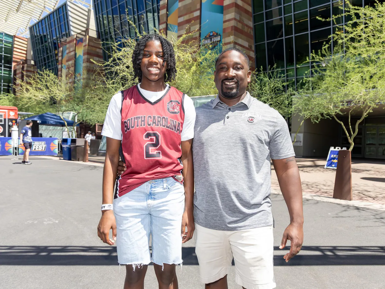 Columbia residents Caitlyn and Cameron Flemming pose together at Tourney Town during the Final Four in Phoenix, Arizona, on April 3, 2026. The Flemmings have been Gamecock fans their whole lives, and Caitlyn plays basketball for the Palmetto 76ers.