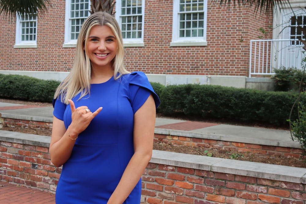 <p>A portrait of the candidate for student body vice president, Courtney Tkacs, outside of USC's School of Journalism and Mass Communications on Feb. 9, 2024. Tkacs plans to run on the same campaign as presidential candidate Patton Byars, focusing on infrastructure, safety, Wi-Fi and student experience.</p>