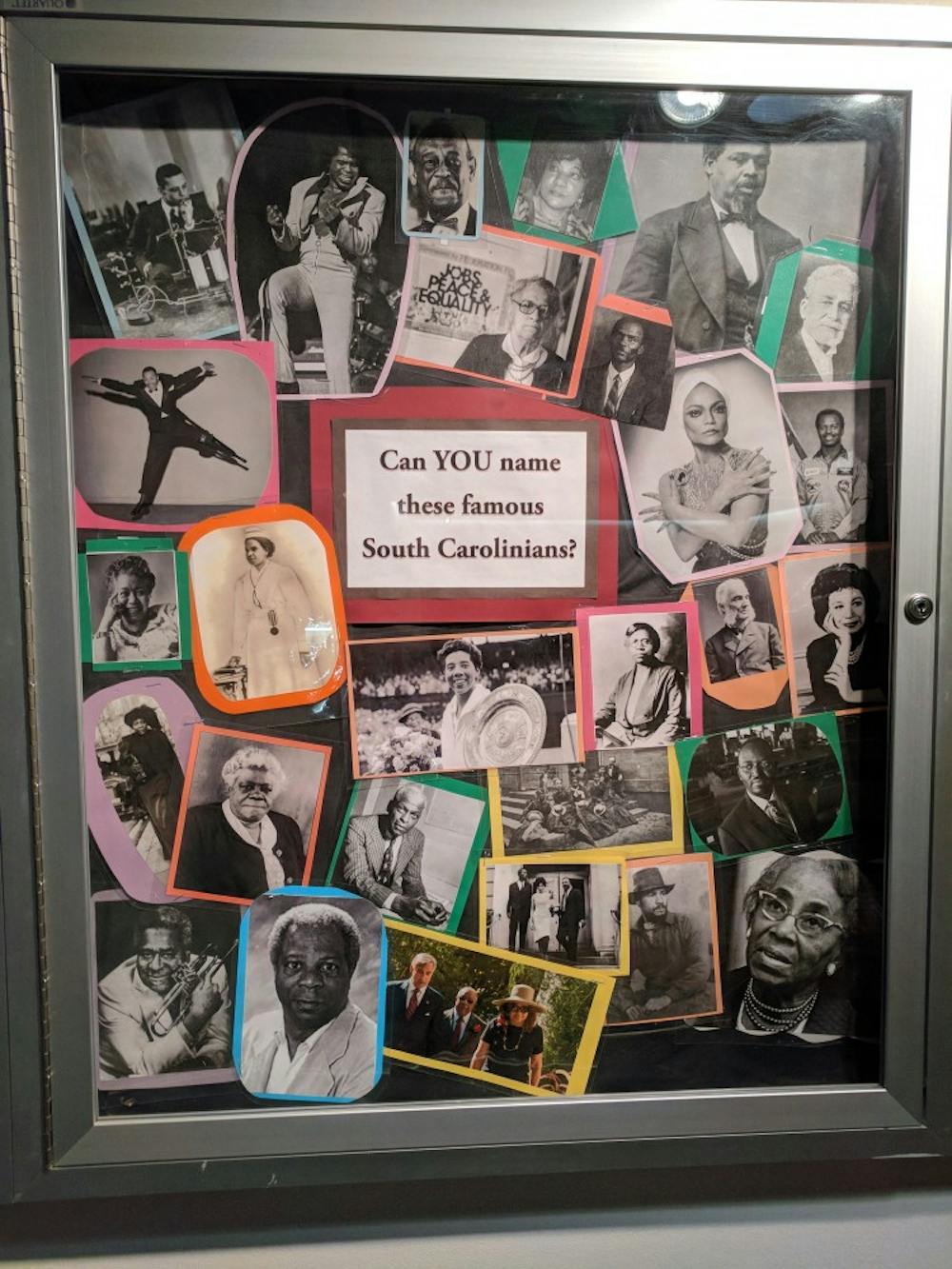 <p>This display in Gambrell Hall was covered by two racially and politically charged posters on the morning of Jan. 16.</p>
