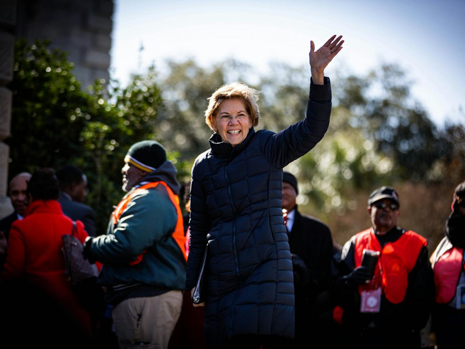 Democratic presidential candidate Elizabeth Warren joins the King Day at the Dome event rally at the Statehouse Church on Martin Luther King Jr. Day Jan. 20.