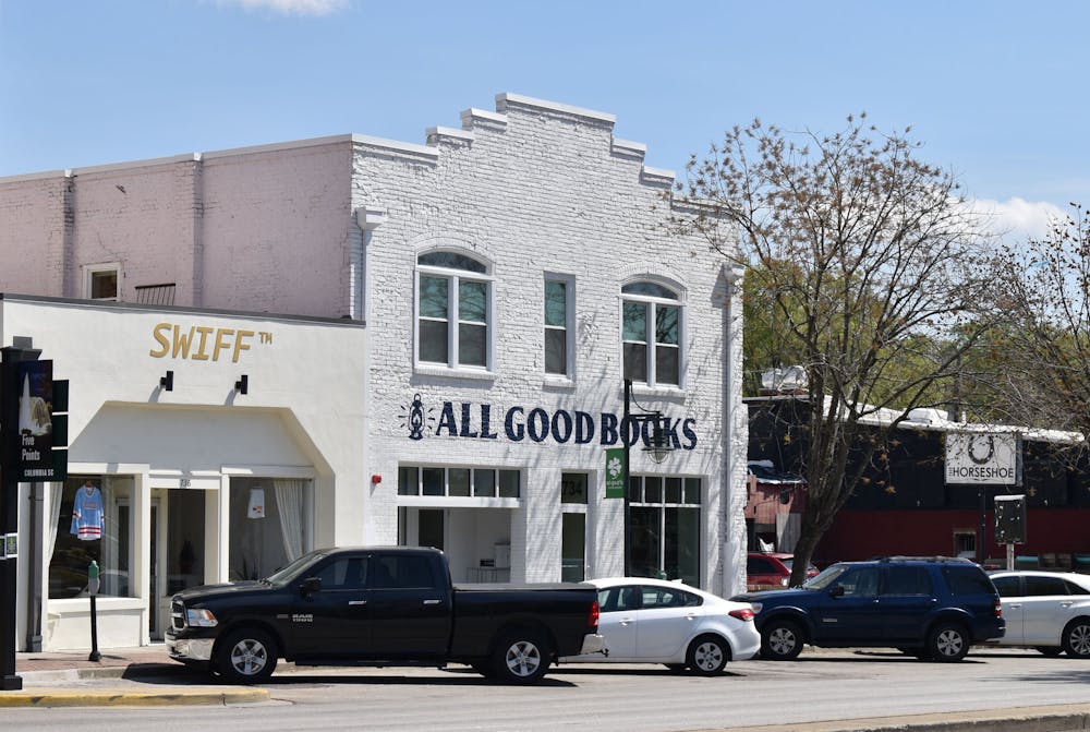 <p>The All Good Books store stands on Harden Street in Five Points on March 23, 2023. The store occasionally holds events that are open to the public.</p>