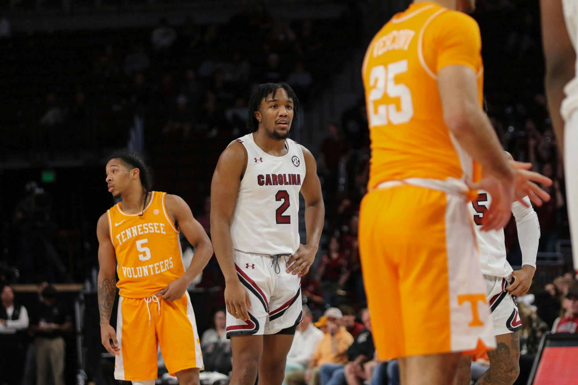 Senior guard Chico Carter Jr. prepares to shoot a free throw on Jan. 7th, 2023. The Gamecocks lost to Tennessee 42-85.