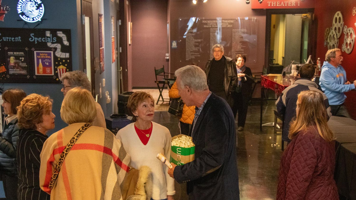 Guests gather near the concession stand at the Nickelodeon Theater waiting for the film to start on Feb. 18, 2024. The Columbia Jewish Film Festival aims to showcase films covering topics such as the Holocaust to the rise of Jewish-owned cinemas in New York City.