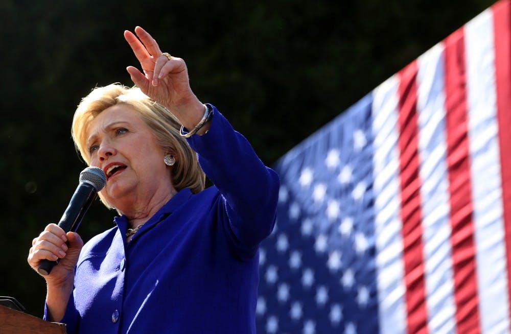 Democratic presidential candidate Hillary Clinton speaks at a rally at Leimert Park Village Plaza in Los Angeles on Monday, June 6, 2016. (Genaro Molina/Los Angeles Times/TNS)