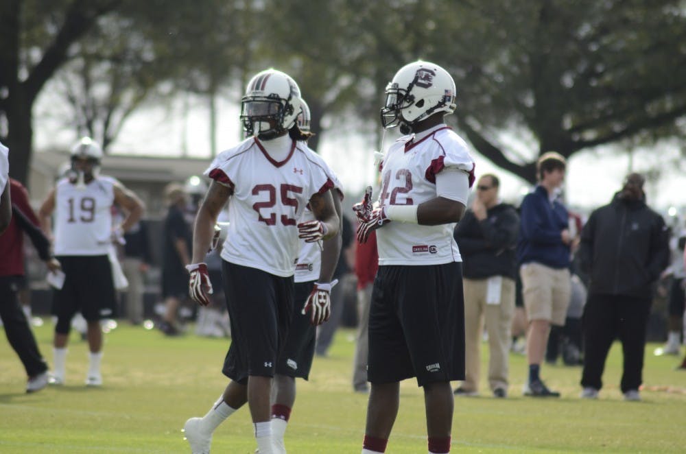 	Redshirt freshman Jordan Diggs (42) is still in the hunt to take over the spur position.