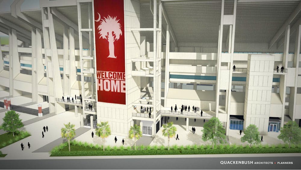 <p>A computer-generated design of the planned renovations to the west side of Williams-Brice Stadium. Renovations to the venue are set to be complete ahead of the 2022 football season.</p>
