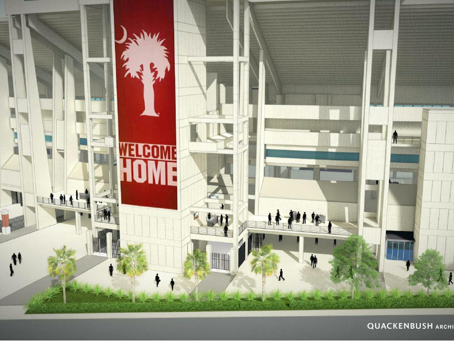 A computer-generated design of the planned renovations to the west side of Williams-Brice Stadium. Renovations to the venue are set to be complete ahead of the 2022 football season.