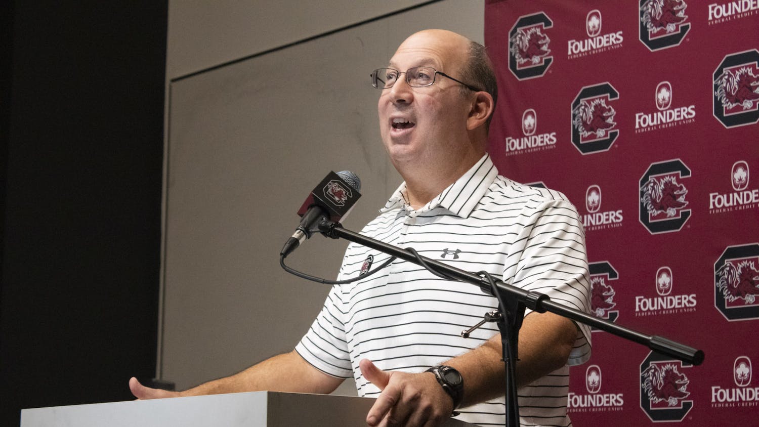 Associate Head Coach and Special Teams Coordinator Pete Lembo speaks at a press conference held at the Cyndi and Kenneth Long Family Football Operations Center on Sept. 27, 2023. The conference discussed player feedback and updates for the season.