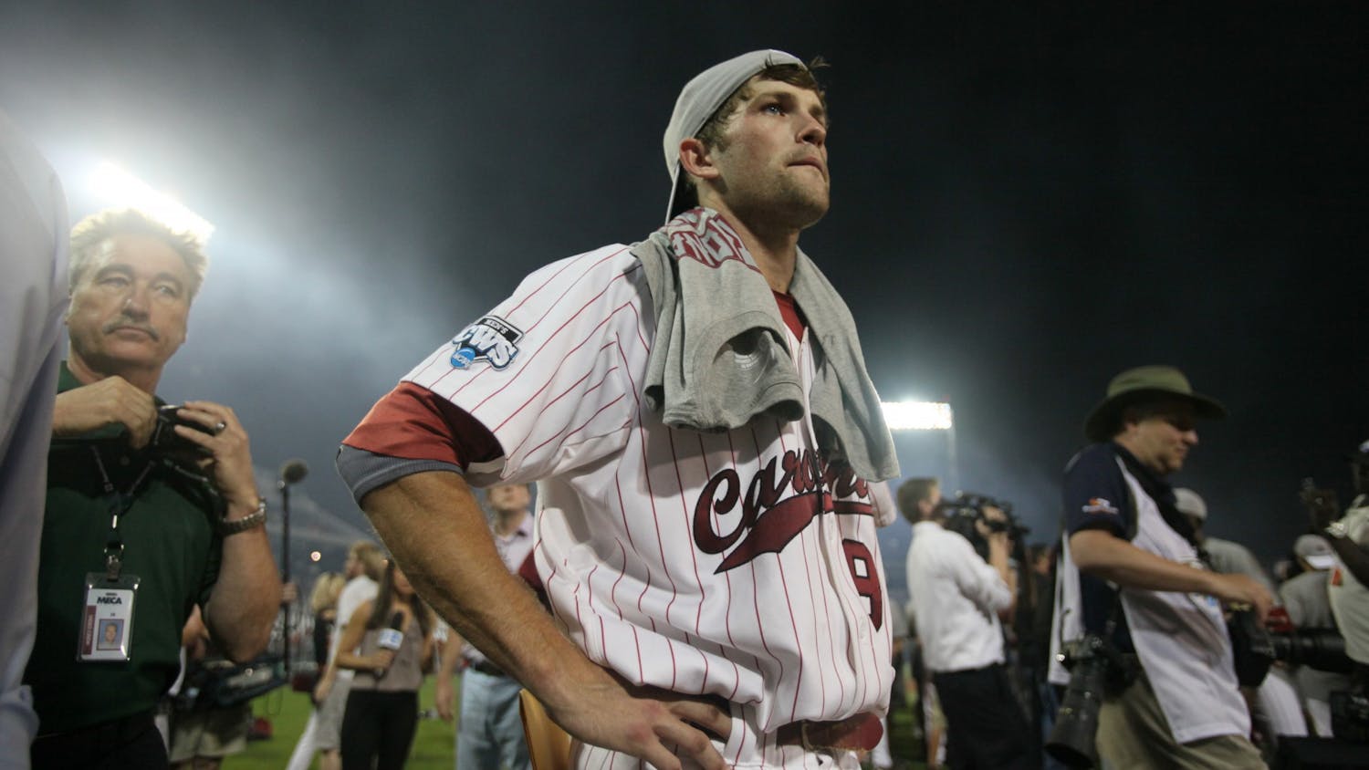 South Carolina Gamecocks' Scott Wingo (8) takes it all in after the Gamecocks win in the 2011 College World Series best-of-three final series against Florida at TD Ameritrade Park in Omaha, Nebraska, on Tuesday, June 28, 2011. South Carolina won their second consecutive NCAA baseball title by beating the Gators, 5-2. (Gerry Melendez/The State/MCT)