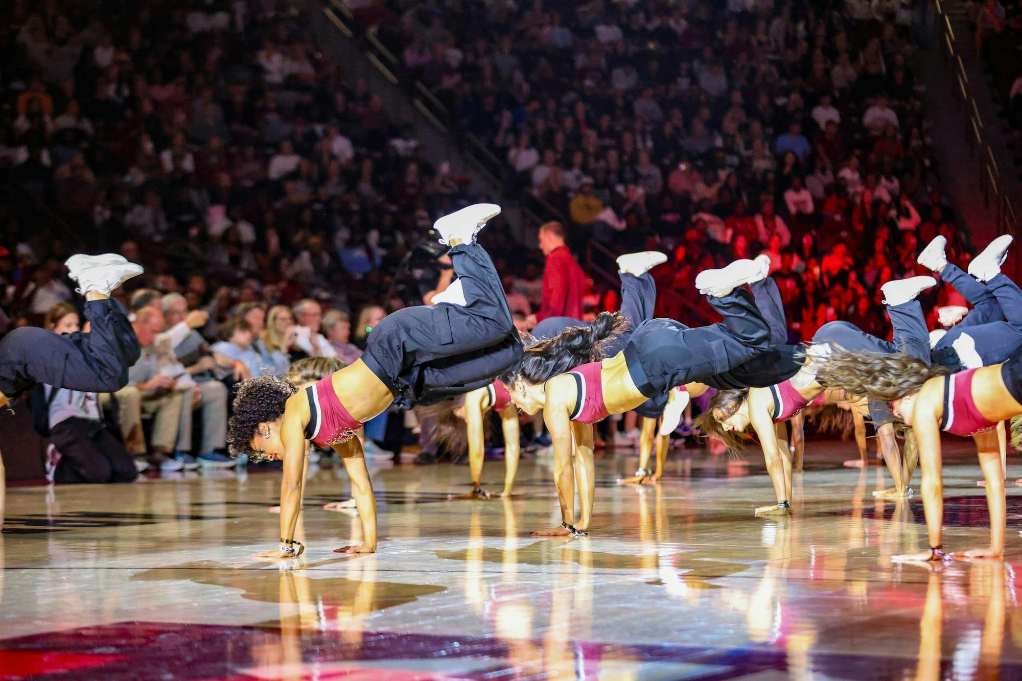 Members of the USC Dance Team perform during GarNET &amp; Black Madness on Oct. 21, 2025, at Colonial Life Arena. The event was a kickoff to the start of the basketball season at USC.