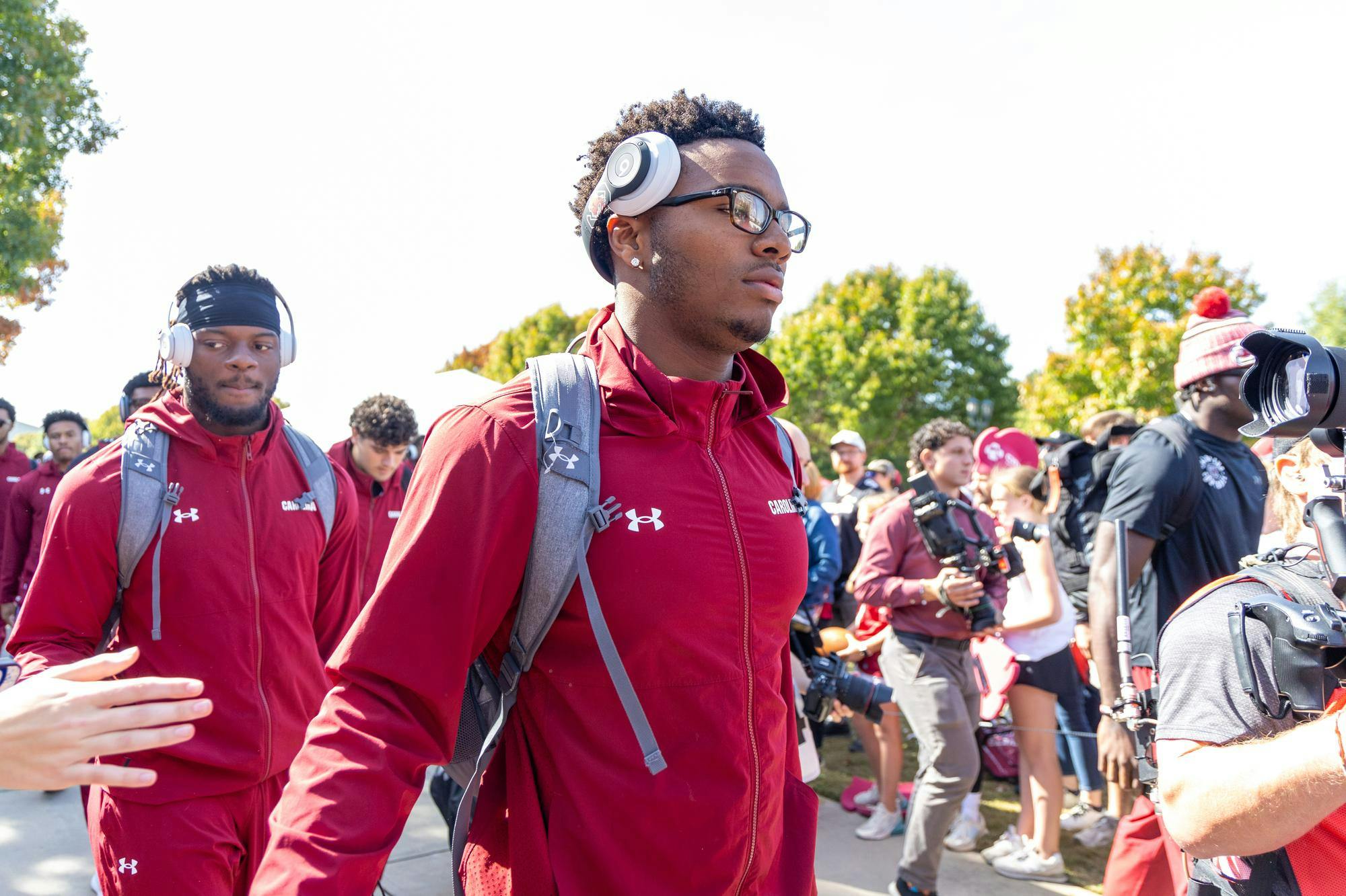 Redshirt sophomore quarterback LaNorris Sellers walks in front of fans during the "Gamecock Walk" before South Carolina's game against Alabama on Oct. 25, 2025, at Williams-Brice Stadium. The Gamecocks lost to the Crimson Tide 29-22.