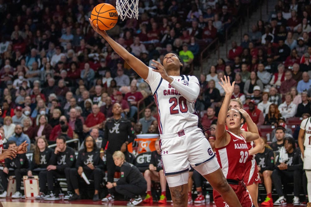 <p>FILE - Junior forward Sania Feagin goes for a layup during South Carolina's game against Alabama at Colonial Life Arena on Feb. 22, 2024. On Sunday, Feagin scored 16 points in the Gamecocks' 103-55 victory over the Kentucky Wildcats.</p>
