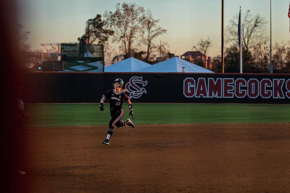 <p>FILE — Junior Infielder Karley Shelton&nbsp;running&nbsp;to third during a game against Boston University on Feb. 13, 2026, at Beckham Field.&nbsp;Shelton has an OBP of .458 so far this season.&nbsp;&nbsp;</p>