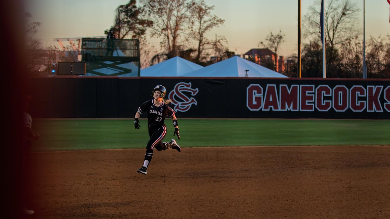 FILE — Junior Infielder Karley Shelton running to third during a game against Boston University on Feb. 13, 2026, at Beckham Field. Shelton has an OBP of .458 so far this season. 