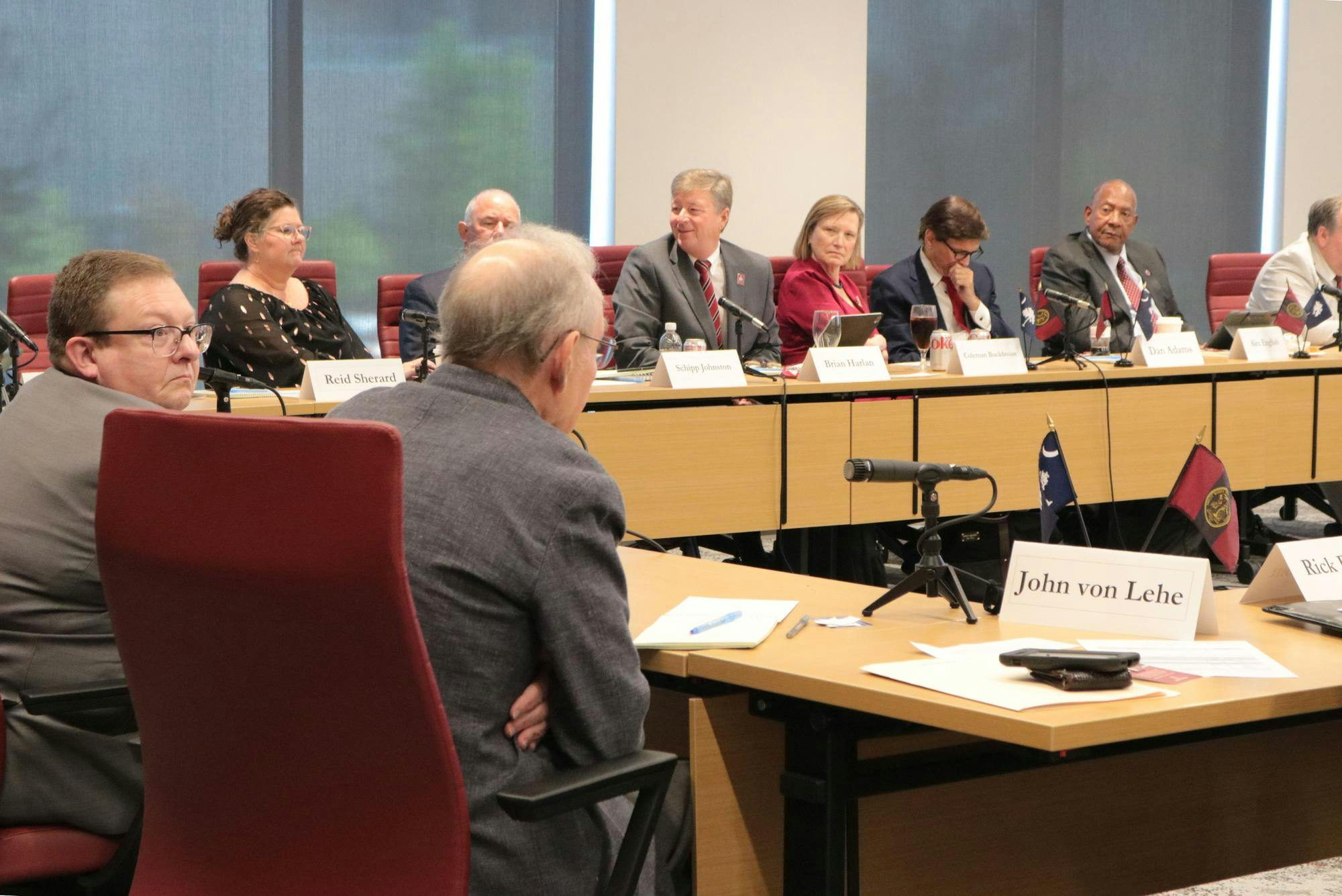 Members of the board of trustees conduct a meeting on April 24, 2026. The board consists of 31 elected members who meet periodically throughout the school year to discuss matters of the university.