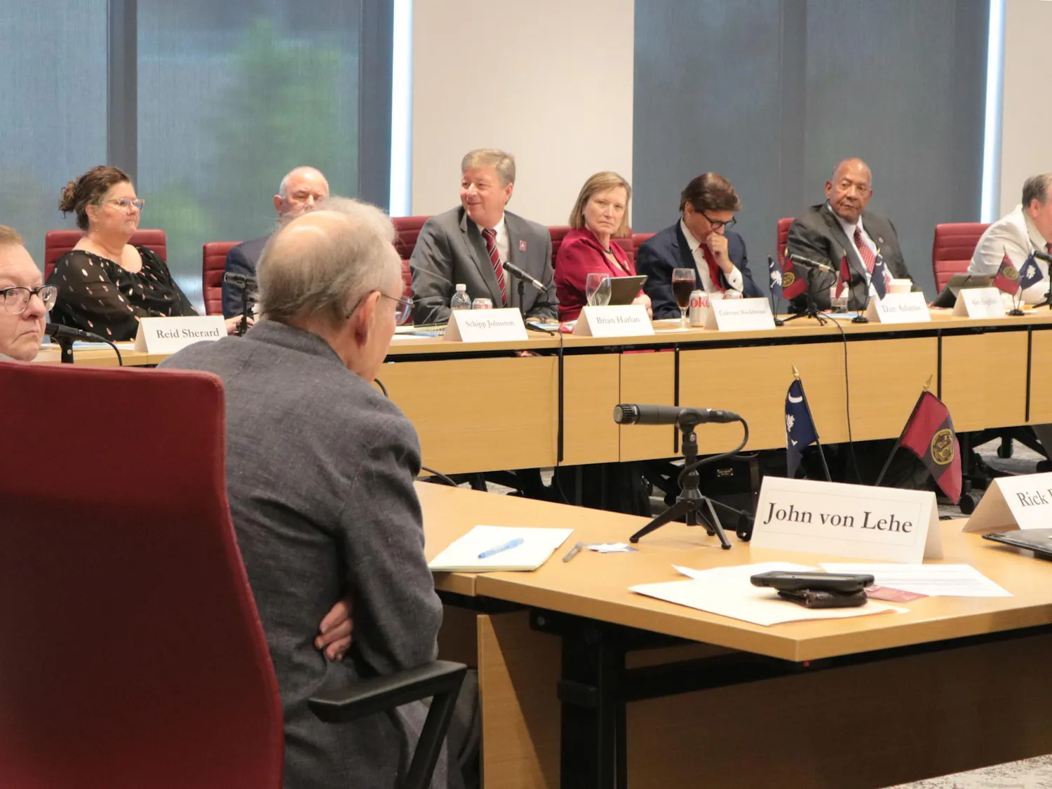 Members of the board of trustees conduct a meeting on April 24, 2026. The board consists of 31 elected members who meet periodically throughout the school year to discuss matters of the university.