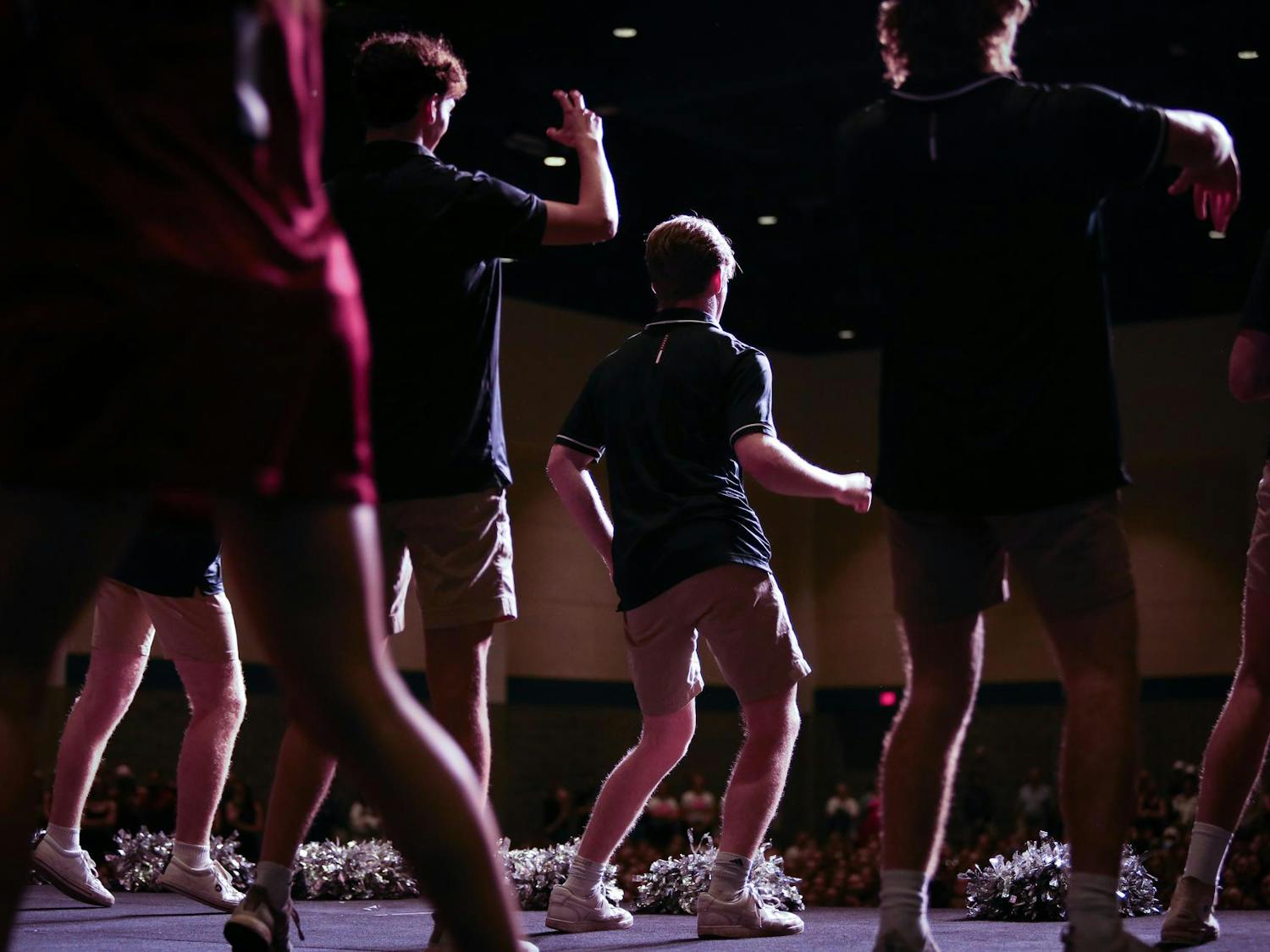A brother of Phi Kappa Tau performs with Alpha Gamma Delta during Spurs and Struts on Oct. 11, 2023. Spurs and Struts is an annual dance competition that is held by USC Homecoming as a part of Homecoming week events.