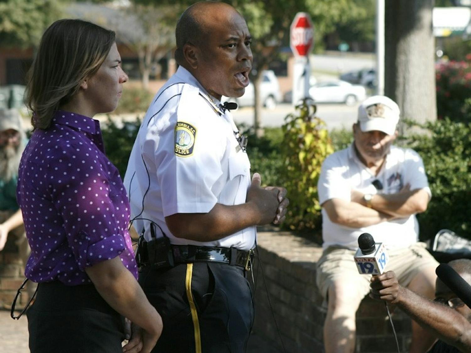 Police Chief Randy Scott announces new safety efforts in Five Points Tuesday afternoon.