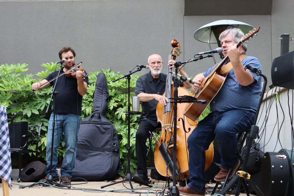 <p>The Randy Lucas Trio performs bluegrass jazz at Bourbon Restaurant on May 26, 2022. The performance is a part of the "Jack-n-Jazz" series occurring every Thursday until the end of June.&nbsp;</p>