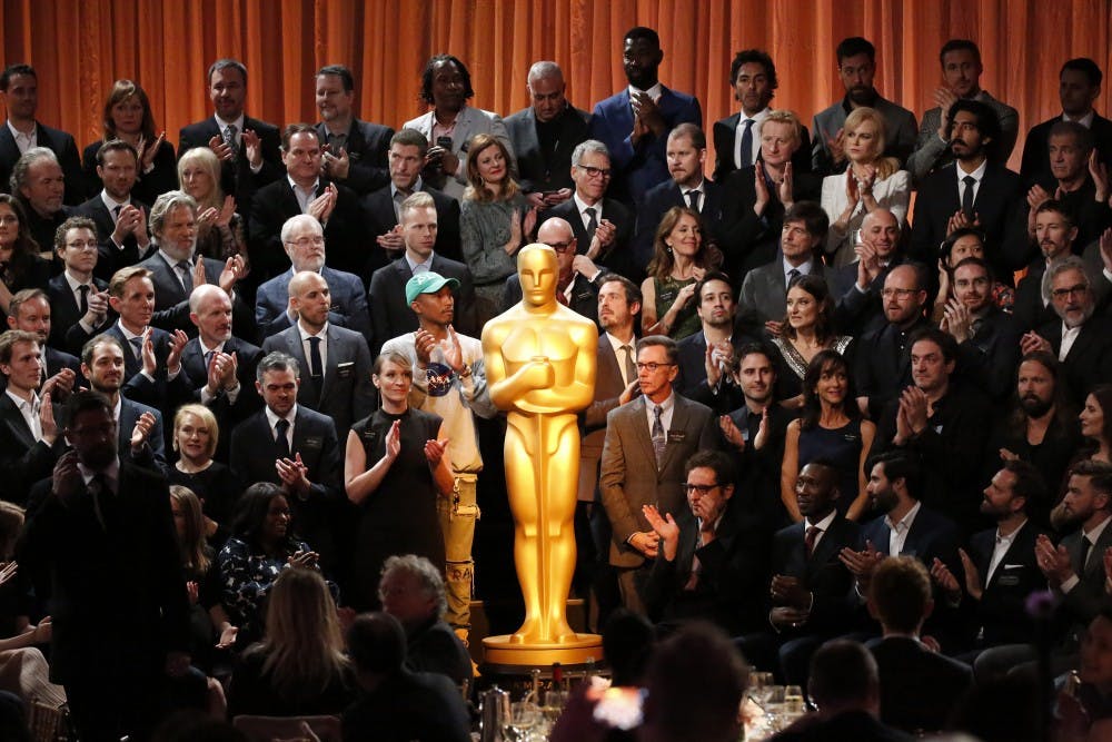 Attendees on Monday, Feb. 6, 2017 prepare for the class picture of all the nominees during the Academy Awards annual nominees luncheon for the 89th Oscars at the Beverly Hilton Hotel in Beverly Hills, Calif. (Al Seib/Los Angeles Times/TNS)