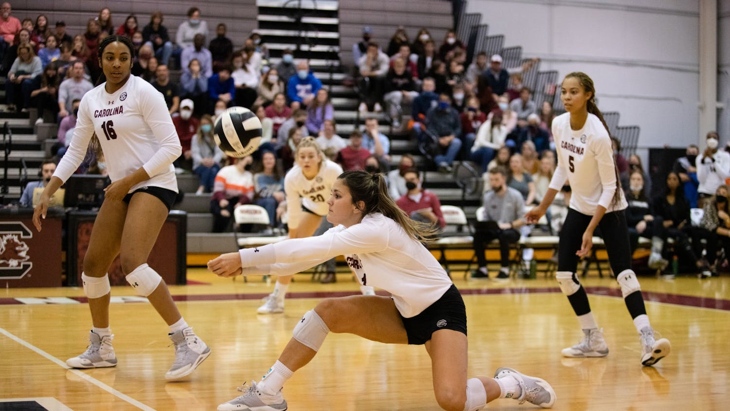 FILE—Sophomore outside hitter Lauren McCutcheon receives a ball from Kentucky during a game on Nov. 6, 2021. The Gamecocks lost 3-0 to Kentucky after beating them in a game the previous day. 