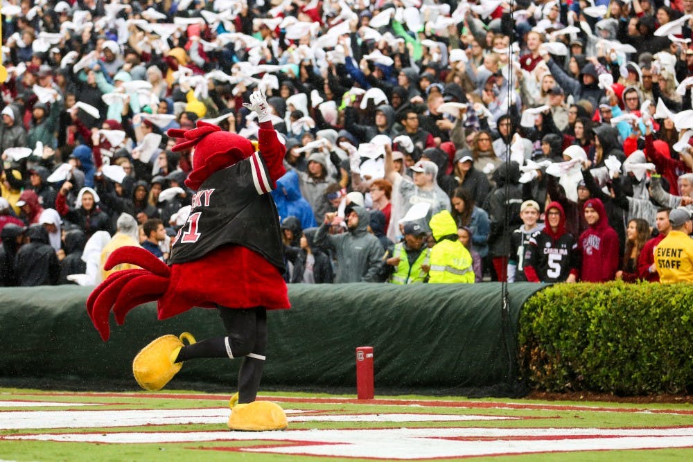 Cocky hypes up the student section Saturday.