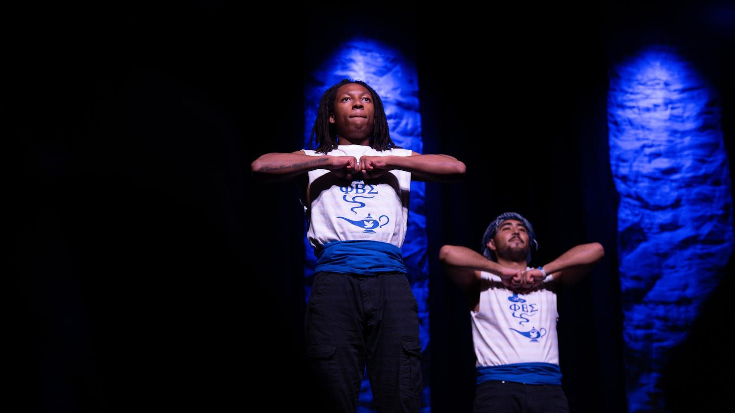 Members of Phi Beta Sigma Fraternity, Inc. perform at the NPHC homecoming step show at the Columbia Metropolitan Convention Center on Oct. 23, 2025. The show featured seven of the nine fraternities and sororities within the Divine Nine.