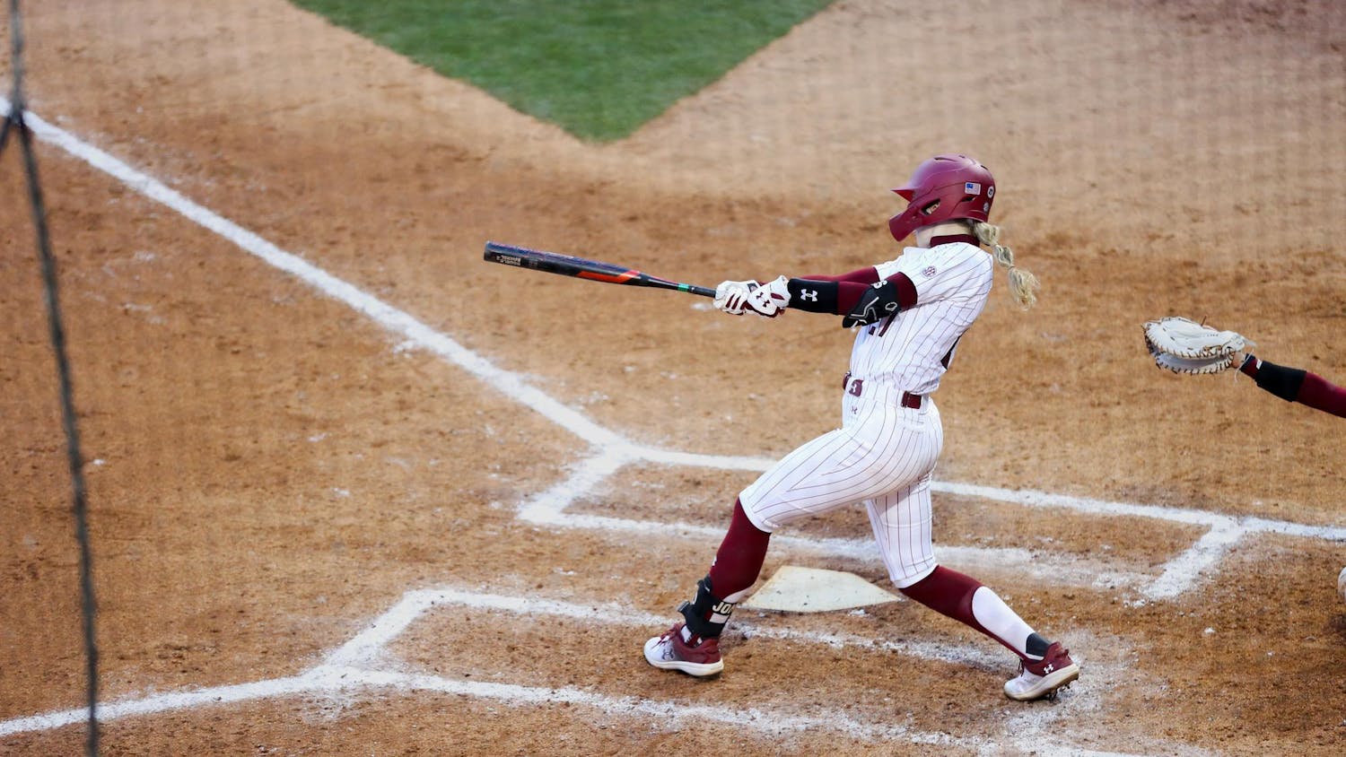 Redshirt senior outfielder Kianna Jones swings during the game against Massachusetts at Beckham Field on Feb. 24, 2024. Jones had one putout and one hit for the Gamecocks during its 5-0 victory over the Minutemen.