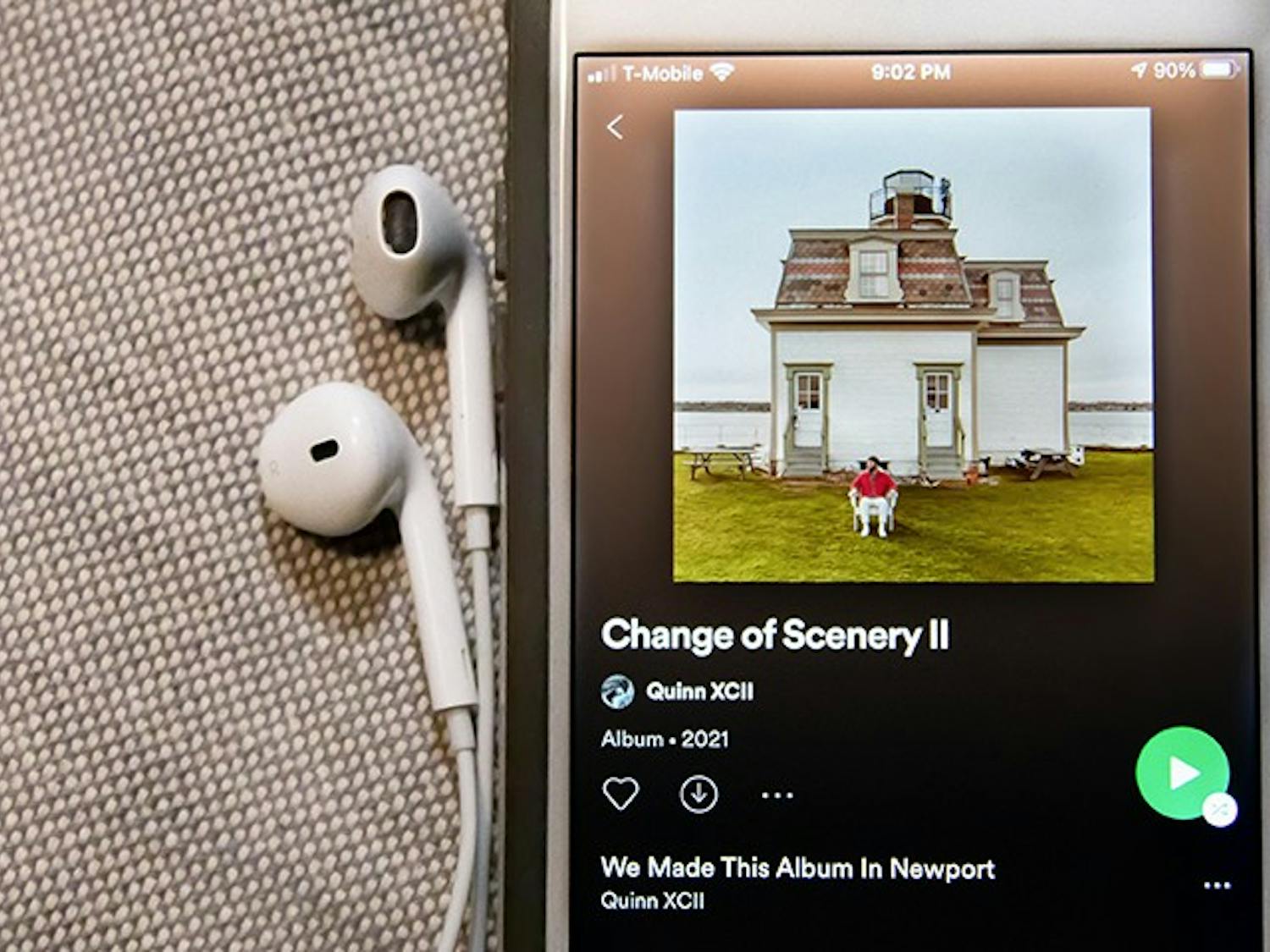 A phone playing a song from Quinn XCII's newest album, "Change in Scenery II."