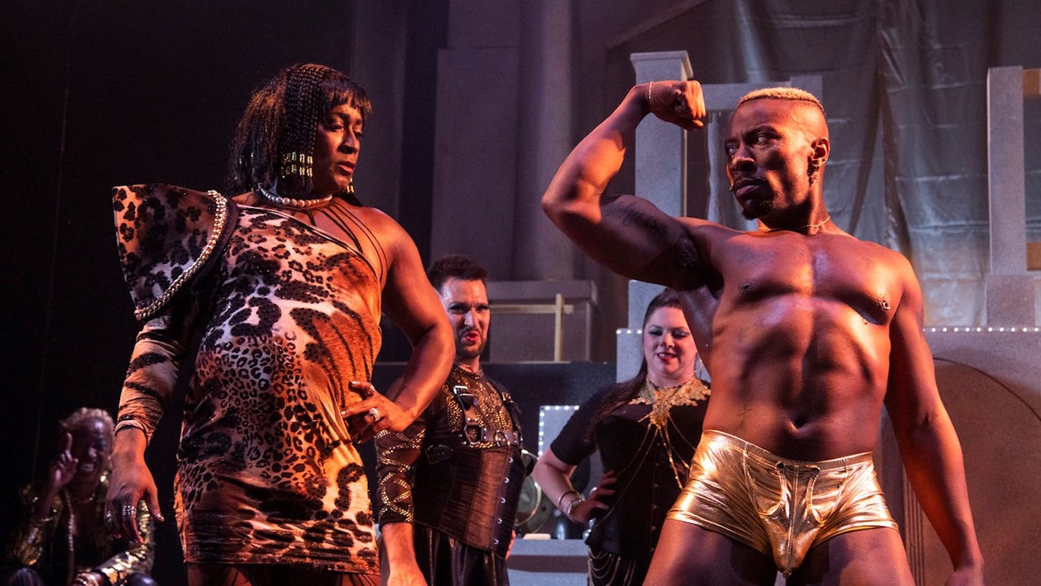 Walter Graham (left) as Dr. Frank 'N' Furter with his new creation Rocky, played by James Patrick Allen (right). &nbsp;Trustus Theatre's production of "The Rocky Horror Show," running from Sept. 30 to Oct. 29, combines brings a new perspective in the form of a contemporary production of an established classic Rocky Horror Picture Show.