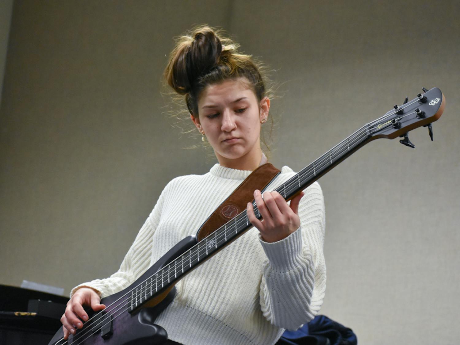 Wilberger plays bass for the ensemble. Students in USC’s School of Music’s commercial music ensemble class said they have found comfort in performing and playing music as an outlet for creative therapy.
