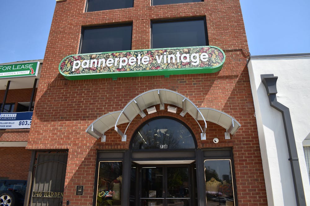 <p>A photo of the outside of Pannerpete Vintage clothing store on Harden Street in Five Points on March 23, 2023. The store is open daily from 11 a.m. to 7 p.m., and features a variety of vintage clothing and jewelry.</p>