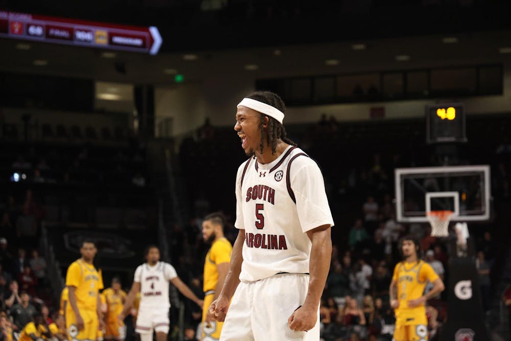 <p>FILE — Redshirt senior guard Meechie Johnson celebrates on the court during the game against Southern Mississippi on Nov. 9, 2025. Johnson scored 33 points during his 33 minutes of play time.</p>