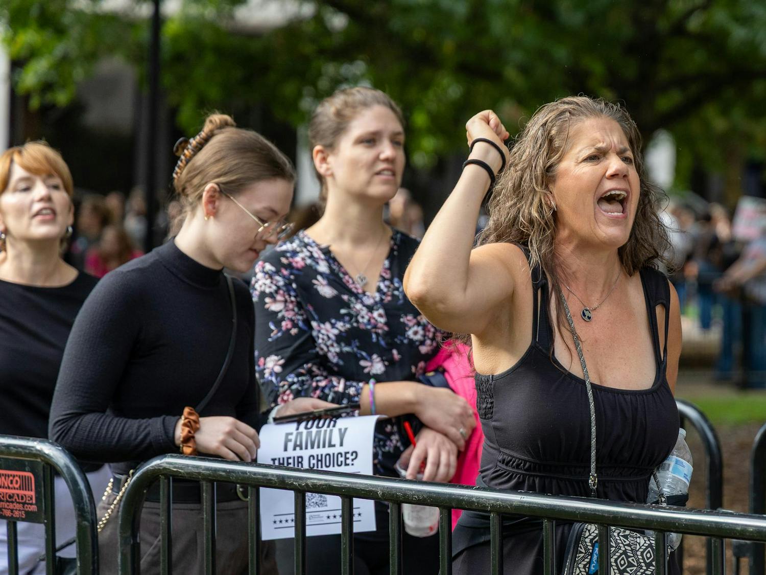 A woman shouts while waiting in line for the public hearing at Gressette Building on S.B. 323 on Oct. 1, 2025. The "Unborn Child Protection Act," sponsored by three republican state senators, would ban abortions after six weeks and make abortion a felony punishable by up to 30 years in prison.