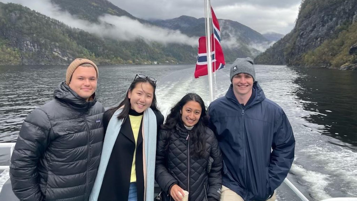 The four members of USC's Gamecock Consulting Club who took part in the international case competition in Bergen, Norway,&nbsp;pose for a photo on Oct. 3, 2023. (From left to right) fourth-year operations and supply chain student Jack Marshall, fourth-year marketing and operations and supply chain student Su Bin Park, fourth-year public health student Kavya Patchipulusu and third-year finance student Cameron Overton won the competition against 11 top business schools from around the world.
