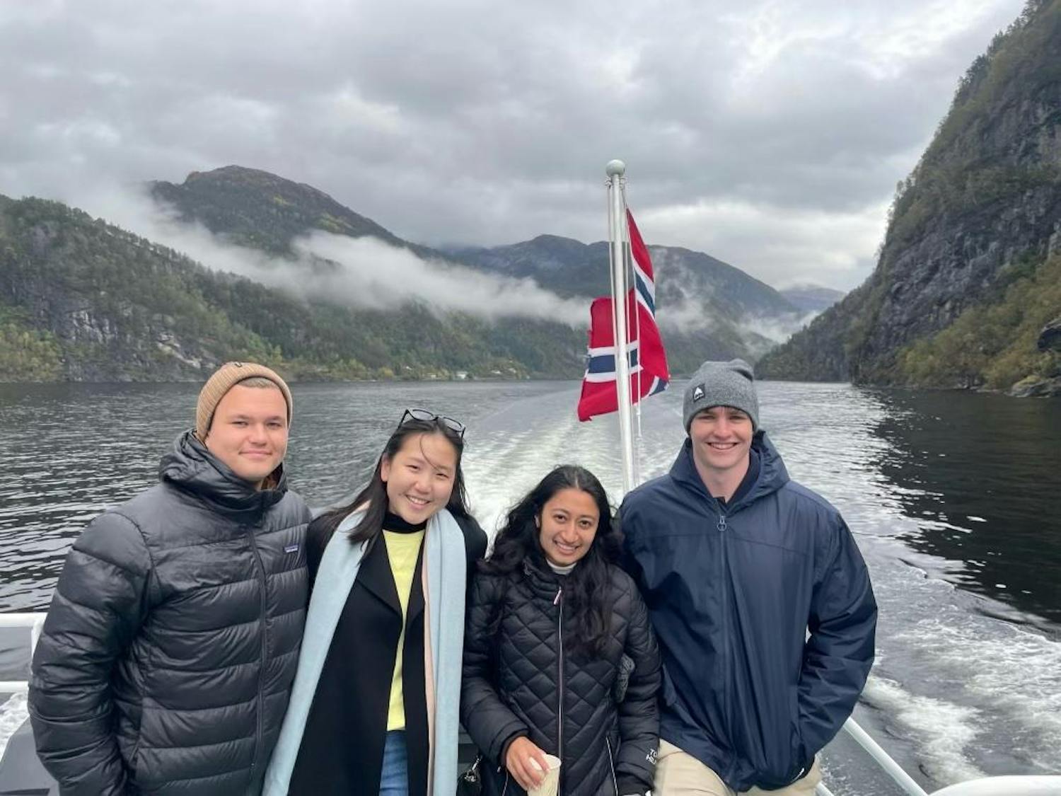 The four members of USC's Gamecock Consulting Club who took part in the international case competition in Bergen, Norway, pose for a photo on Oct. 3, 2023. (From left to right) fourth-year operations and supply chain student Jack Marshall, fourth-year marketing and operations and supply chain student Su Bin Park, fourth-year public health student Kavya Patchipulusu and third-year finance student Cameron Overton won the competition against 11 top business schools from around the world.