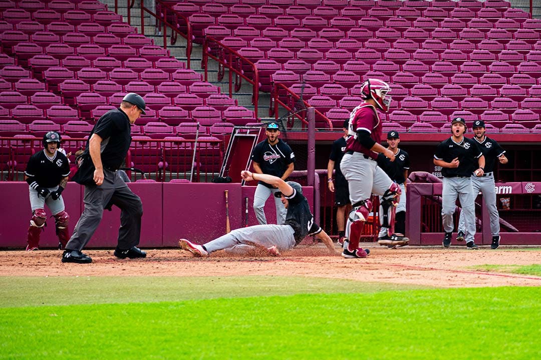 Junior infielder Braylen Wimmer slides home and scores a run for the Black team during a Garnet and Black scrimmage on Nov. 2, 2022. During the 2022 season, Wimmer scored a total of 38 runs and had a batting average of .312.