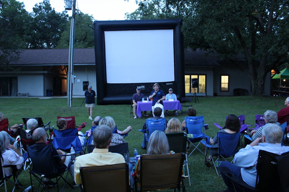 Camp Discovery Executive Director Amy Ellisor introduces an expert panel before a screening of 'Purple Haze' on Saturday, August 20, 2022 at Camp Discovery in Blythewood.