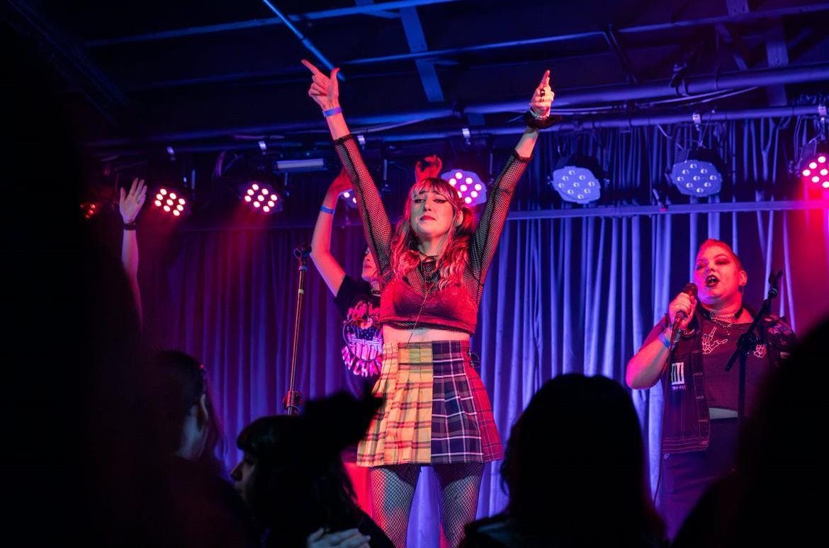 Arden Riley, stage name Olive Arden, performs on stage during Emo Night at New Brookland Tavern on April 27, 2024. The former WUSC DJ has been performing at New Brookland Tavern for the past two years.