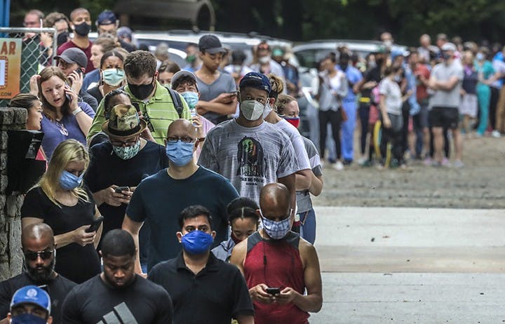 Voters had a long wait, up to three hours, at the Park Tavern polling place in Atlanta, Georgia on June 9, 2020.