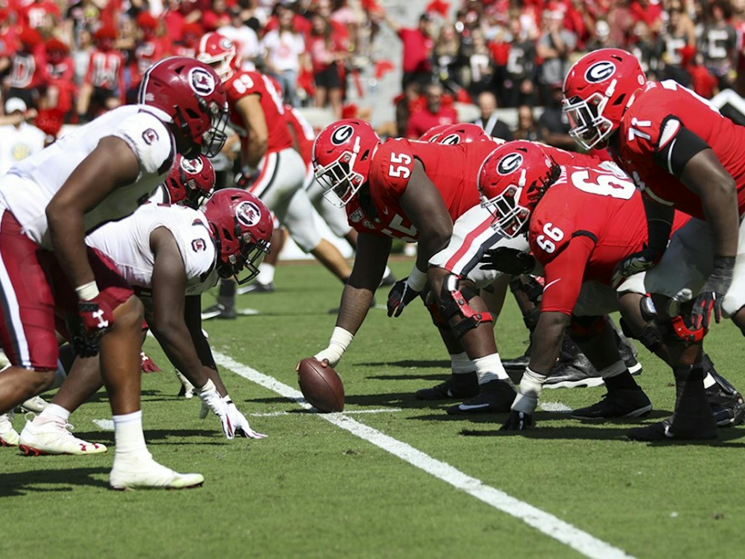 The Gamecocks’ defensive line faces off against UGA’s offense.