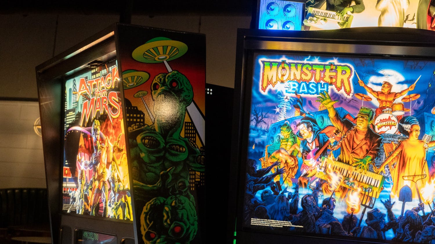 Closeup on pinball machines at Bang Back Pinball Lounge on Feb. 20, 2022. Bang Back Pinball Lounge contains a variety of pop culture themed pinball machines bringing an old-school arcade vibe to the Columbia Five Points area.