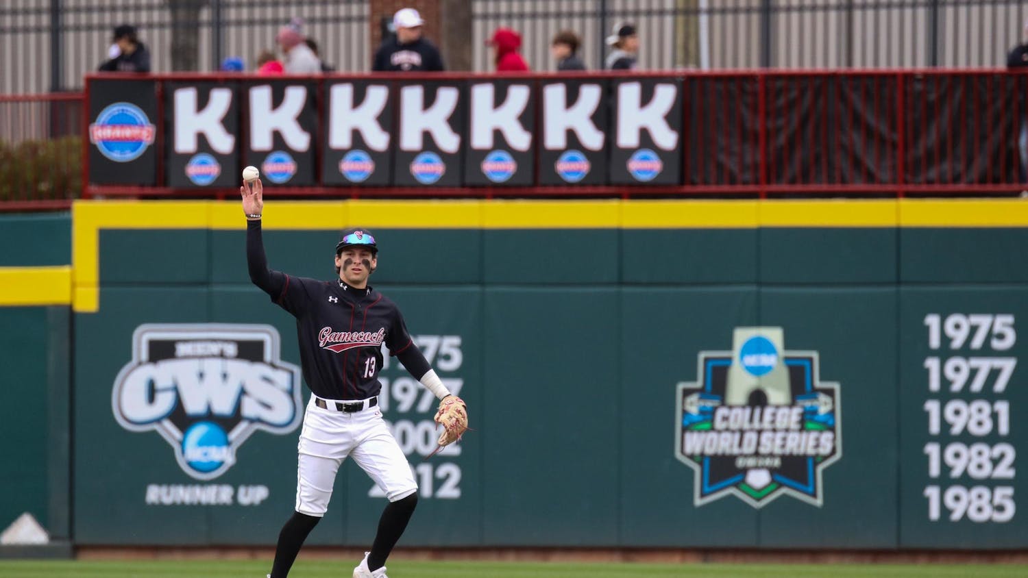 Sophomore infielder Will Tippett throws the ball toward the bases during the Gamecocks' 14-0 victory over Miami-Ohio on Feb. 18, 2024. Tippett had four putouts and eight assists during the Gamecocks' opening weekend series sweep.