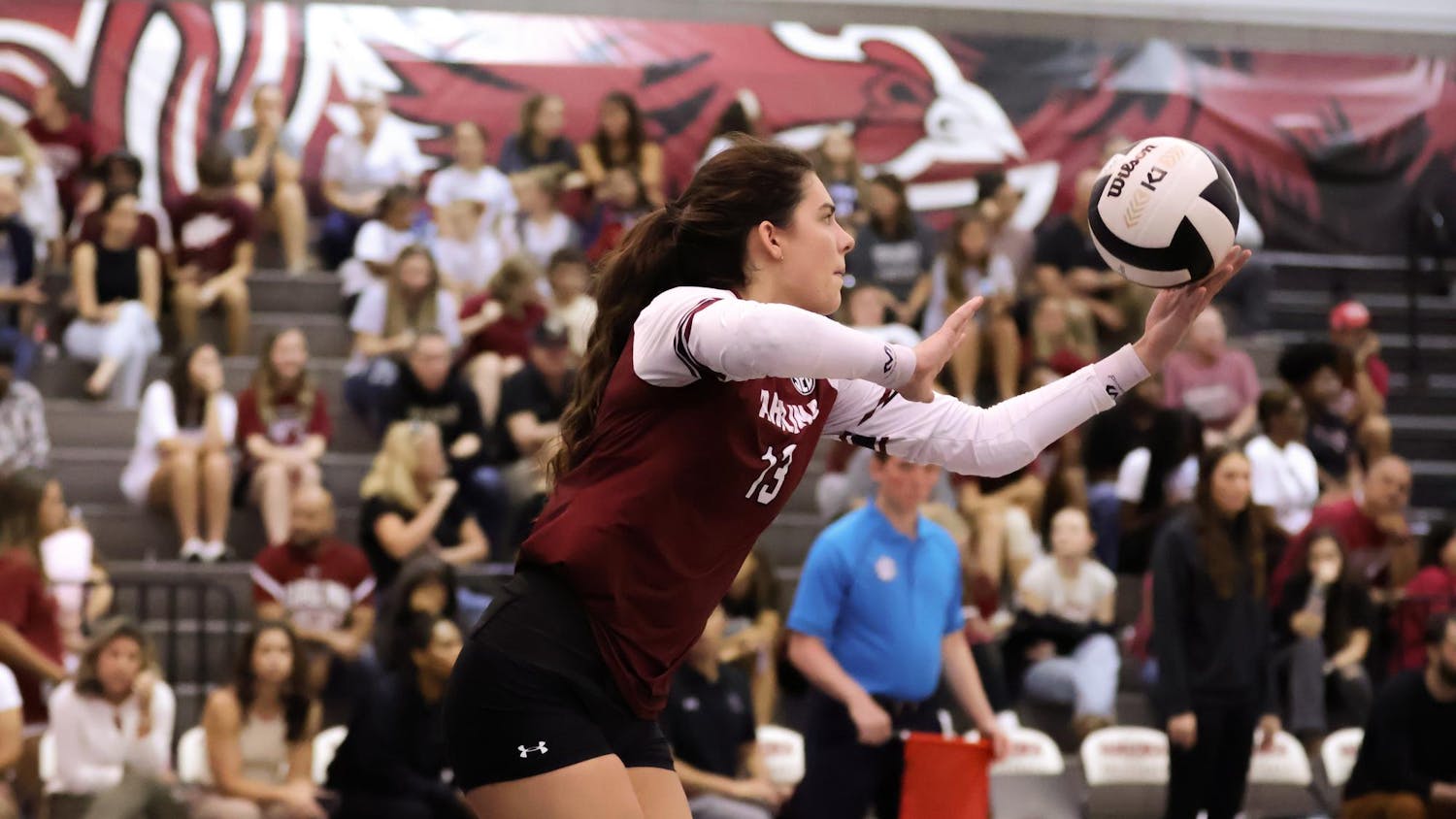 Junior outside hitter Alayna Johnson gets ready to serve the ball against Wake Forest. Gamecock Volleyball played Wake Forest on Sunday, Sept. 15 at Carolina Volleyball Center in Columbia, South Carolina.