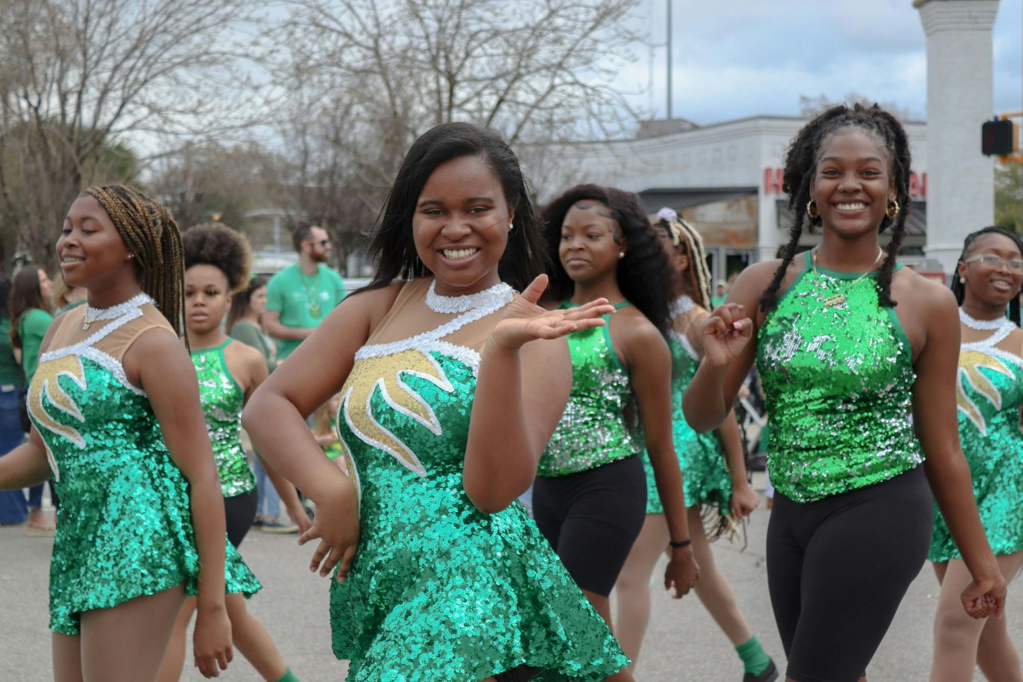 Dancers in a high school marching band walked in the 40th Annual St. Pats in 5 Points Parade this past Saturday. 