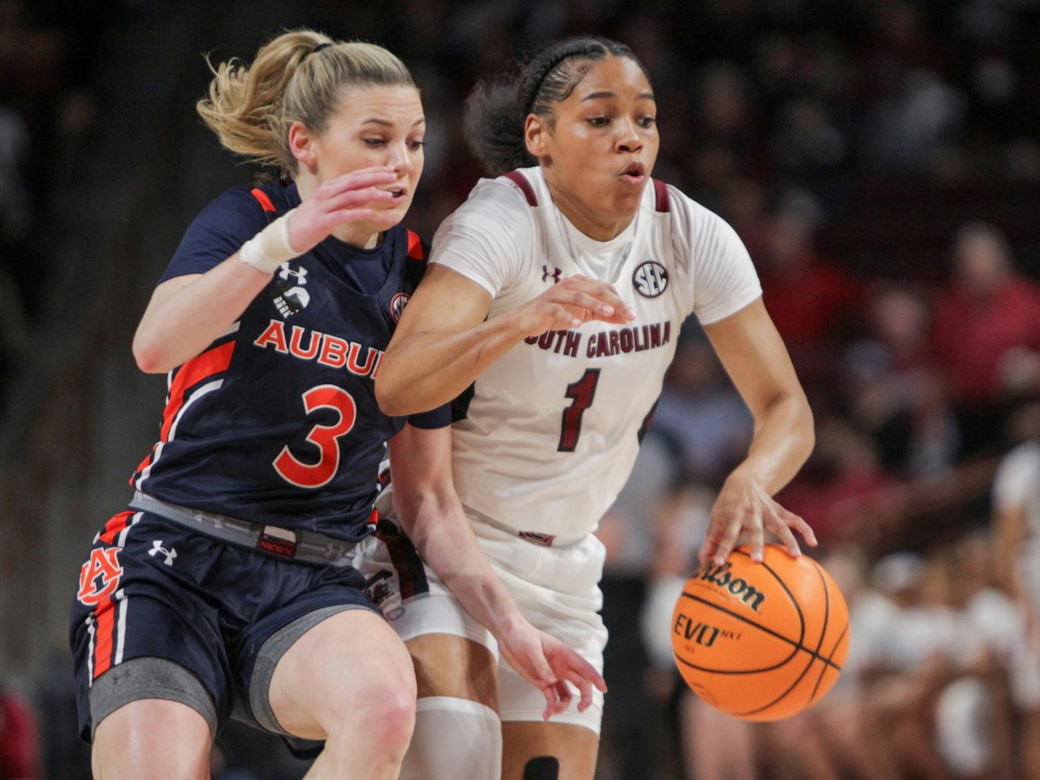 The South Carolina women's basketball team beat Auburn 75-38 on Feb. 17, 2022. Junior guard Zia Cooke led the team with 20 points.