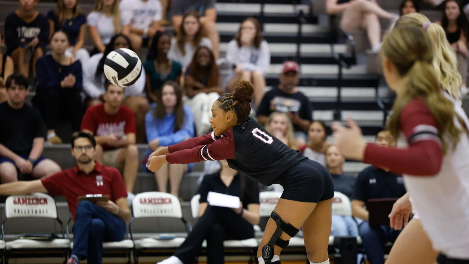 Freshman libero Victoria Harris nails a dig in the first set agains ECU. Harris had 14 total digs across three sets.